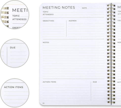 ZICOTO Simplified Meeting Notebook For Work Organization - Easily Take Notes And Keep Agendas on Track - The Perfect Office Planner Supplies for W...
