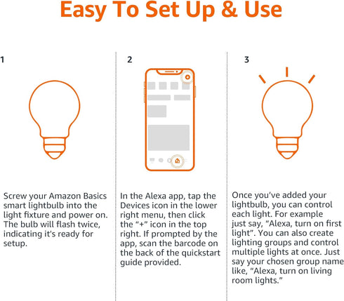 Amazon Basics - Smart A19 LED Light Bulb, 2.4 GHz Wi-Fi, 9W (Equivalent to 60W) 800LM, Works and Dims with Alexa Only, 1-Pack, Multicolor...