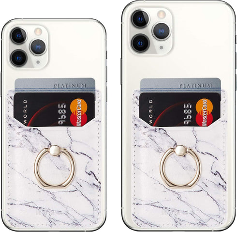 BIAJIYA 2 Pack Cell Phone Wallet Stick on Phones, Card Holder for Phone Case with Ring, Adhesive Phone Credit Card Holder with RFID-Blocking Black...