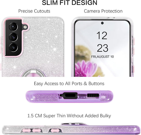 VENINGO Galaxy S21 5G Case,Samsung S21 Case,Glitter Sparkly Phone Case with 360° Ring Holder Kickstand Magnetic Car Mount Supported Shockproof Pro...