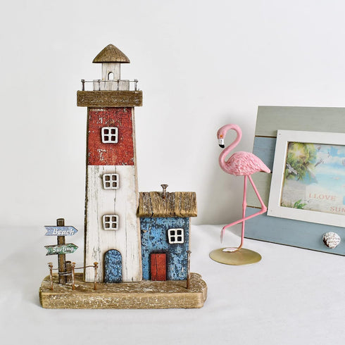 Decorative Lighthouse for Home Decor, 10.16" H Rustic Wood Light House Sculpture Figurine Tabletop Centerpiece Nautical Beach Decorations for Livi...
