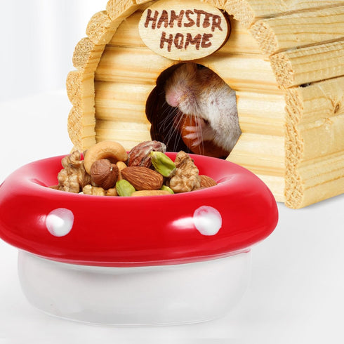 Ipetboom Ceramic Bowl Mushroom Kitten Food Bowl Guinea Pig Bowl Ceramics Water Bowl Feeding Tray Porcelain Nest for Rabbit Guinea Pig Hedgehog Squ...