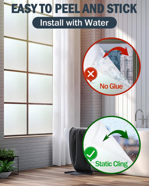 Frosted Glass Window Privacy Film with Installation Tools, Removable, Peep-Proof, Static Cling, Heat Control, UV Protection, Anti-Glare, Ideal for...