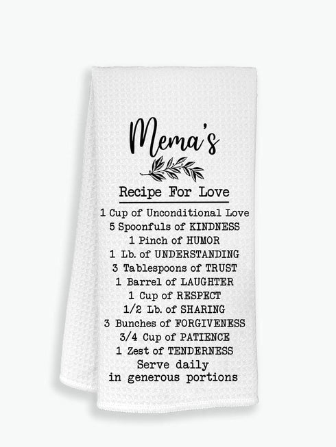 Memas Recipe for Love Kitchen Towel - Funny Kitchen Towel Gifts for Mema - Soft and Absorbent Kitchen Tea Towel Birthday Ideas - Mema Kitchen Towe...