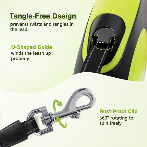 Pecute 16 ft Retractable Dog Leash with Light Rechargeable, Dog Leash Retractable to 66lbs, 360° Tangle-Free, Nylonup Leash, One-Button Control, R...