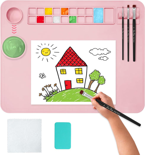 OSDUE Silicone Painting Mat, 20" x 16"Silicone Art Mat with Cup Silicone Mats for Crafts - Thick Large Silicone Artist Mat w/Cup and Raised Edge f...