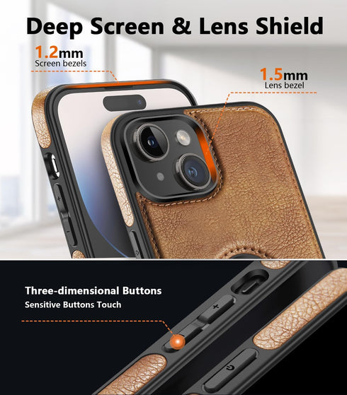 Unique Design Luxury Leather Business Phone Case for iPhone 15 Anti-Slip Scratch Resistant Ultra Slim Protective Case (2023,6.1”) (Brown)......