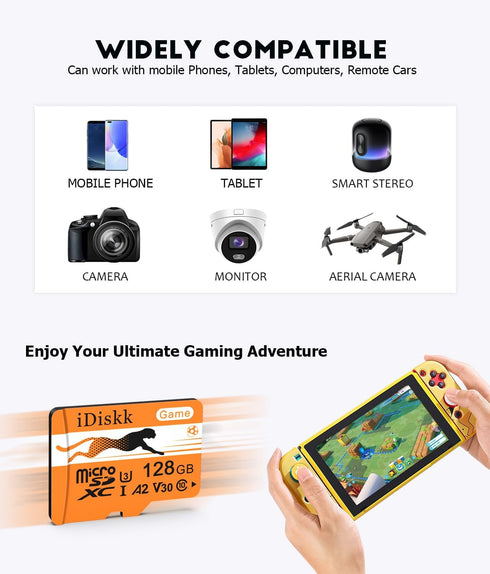iDiskk 128GB Gaming Micro SD Card MicroSDXC Memory Card for Nintendo-Switch,Xbox,GoPro, Dash Cam, Security Camera, 4K Video Recording,with Adapter...