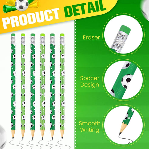 36 Pieces Soccer Pencils Soccer Party Favors Unsharpened Soccer Printed Wooden Pencils with Eraser Sports Themed Fun Drawing Pencils for Soccer Bi...