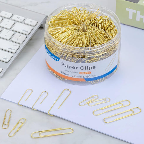 Paper Clips, 500 PCS Paper Clips Assorted Sizes, Gold Paper Clip, Small, Medium and Large Paper Clips...