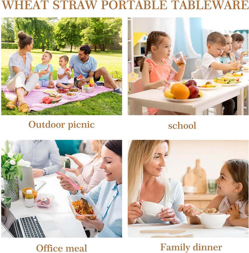 4 Pack Travel Utensil Set with Case, Wheat Straw Reusable Spoon Knife Forks Tableware, Portable Cutlery for Adult Travel Picnic Camping or Birthda...
