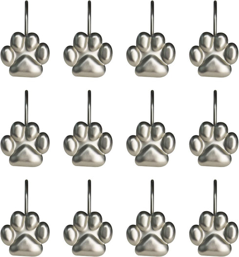 Sunlit Fashion Design Cute Paw Print Polished Shower Curtain Hooks for Dog Cat and Bear, Rust Proof Oil Rubbed Metal Shower Curtain Rings-12 Pack...