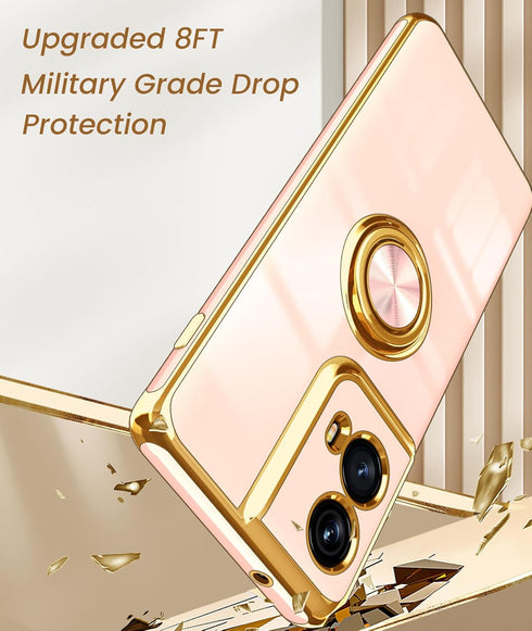 Dretal for Motorola Moto Edge 5G 2024 Case, 360° Rotatable Ring Holder Magnetic Kickstand,Plated Gold Edge Slim Soft TPU Protective Cover for Moto...