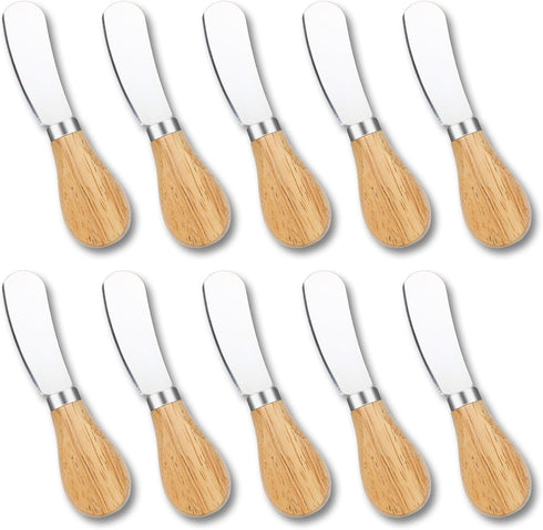 10 Pcs Cheese Spreader Knives, Mini Butter Knife Spreader with Wooden Handle, Stainless Steel Cheese Knife Set for Charcuterie Board, Sandwich, Ap...
