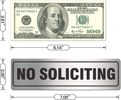 No Soliciting Sign for House Door 7.0" x 2.0" Signs for Business Home Office Wall with Strong Self Adhesive Aluminum Metal Signboard Keep Solicito...