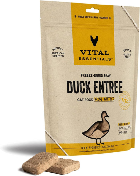 Vital Essentials Freeze Dried Raw Cat Food, Duck Mini Patties Entree, 3.75 oz...