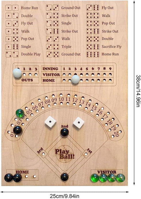 Baseball Dice Board Game Wood, Wooden Baseball Board Game with Dice Marbles for Kids Adults, Fun Double Battle Table Game...