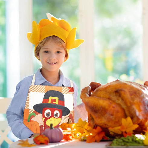 Whaline 4Pcs Fall Thanksgiving Aprons 4 Design Autumn Waterproof Chef Cooking Aprons Gnome Pumpkins Turkey Adjustable Aprons Fall Kitchen Collecti...
