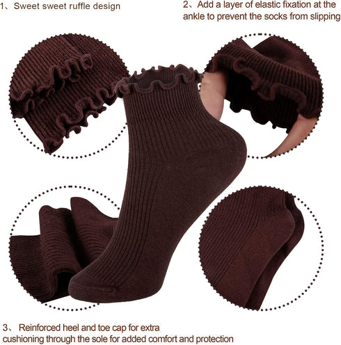 Womens Ankle Casual Socks Lace Ruffle Low Cut Knit Cotton Lettuce Socks for Women Girls...