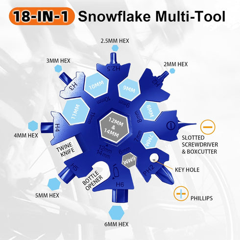 2 Pack 18 in 1 Snowflake Multi Tool, Phillips Flat Screwdriver Kit/Wrench/Bottle Opener, EDC Camping Gear, Gifts for Men (Blue+Red)...