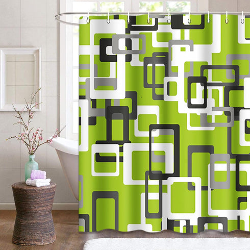 Shower Curtain Modern Lime Green Black Gray White 72"x72" Home Decor Waterproof Bath Bathroom Curtain Set with Hooks...