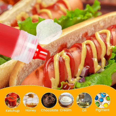 RAYNAG 8 Pack Honey Bottles Reusable Plastic Squeeze Bottle with Flip Lids Condiment Dispenser For Ketchup Salad Sauce Honey Tomato Mustard Dressi...
