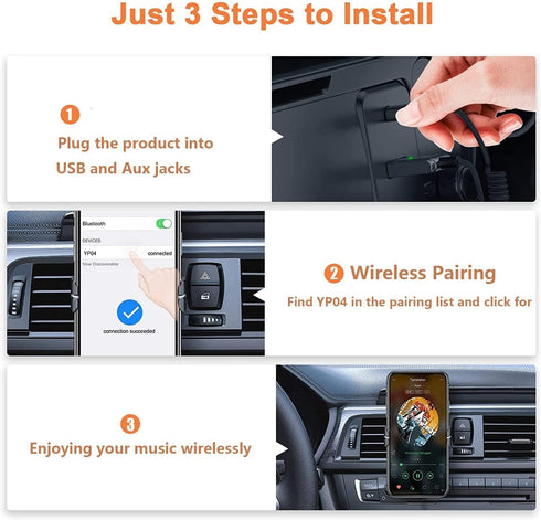 Bluetooth 5.1 to Aux Adapter for Car USB Bluetooth to 3.5mm Auxiliary Jack kit Audio Receiver,Built-in Microphone,for car Speakers and Home Audio,...