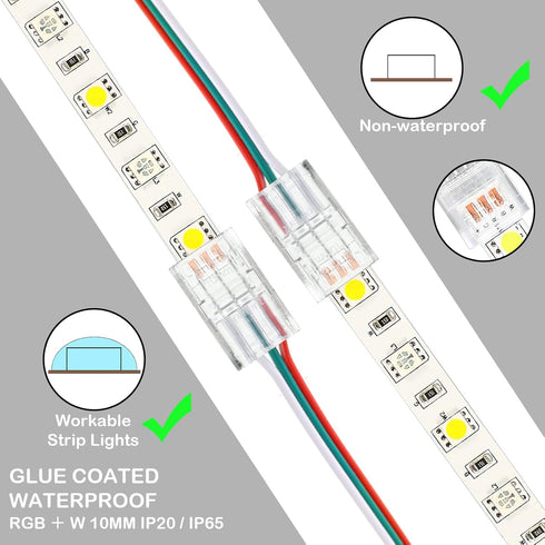 20 Pack Solderless LED Strip Connector Transparent Track Lighting Connectors LED Pin Connector, with Wire Strip Lights 16.4ft LED Strip and Connec...