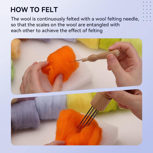 JUPEAN Needle Felting Wool, Roving Wool, Needle Felting Starter Kit for Beginner - 48 Colors Wool Roving Yarn with 2-Layer Transparent Storage Box...