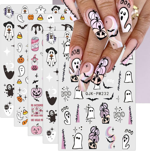 JMEOWIO 9 Sheets Halloween Nail Art Stickers Decals Self-Adhesive Bat Ghost Nail Supplies Nail Art Design Decoration Accessories...