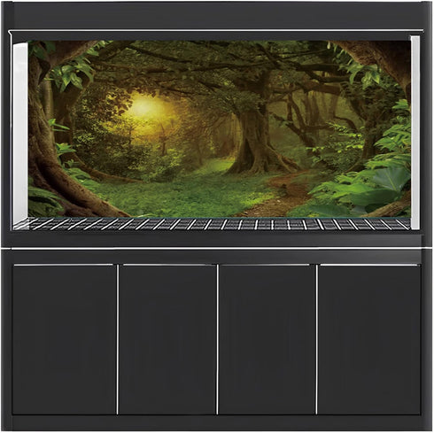 AWERT 72x24 inches Psychedelic Forest Terrarium Background Dim Old Trees Woodland Reptile Habitat Background Green Rainforest Aquarium Background ...