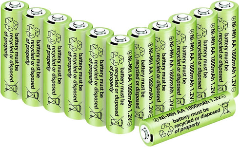 Fytoo 12PCS 1.2V 1800mAh Ni-MH AA Batteries for Wireless Microphone, Electric Toys,Remote Control Mouse, Calculator, Shaver, Keyboard, Household A...