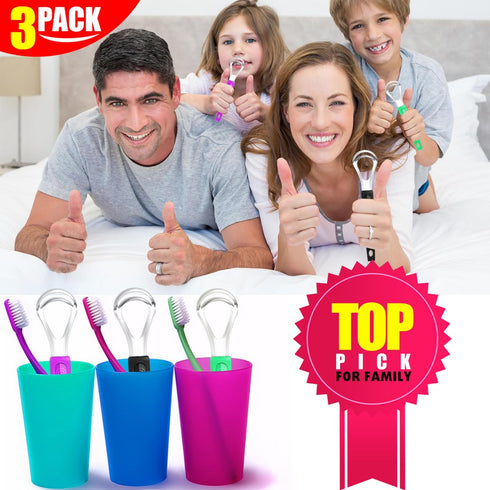 3 Pack Metal Tongue Scrapers for Kids Adults, Stainless Steel Tongue Cleaner Scrubber with Travel Case...