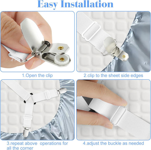 Morcheiong 2 Pack Bed Sheet Fasteners Straps Adjustable Bed Sheet Holder Bands with Sheet Clips for Bedding Stays Bedsheet Tie Downs - White...