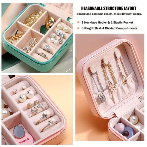 MODENGKONGJIAN Mini Jewelry Travel Case, PU Leather Travel Jewelry Organizer Box, Small Portable Portable Jewellery Storage Holder for Womens Ring...