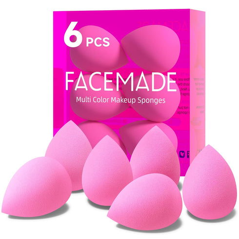6 PCS Makeup Sponges Set, Makeup Sponges for Foundation, Latex Free Beauty Sponges, Flawless for Liquid, Cream and Powder, Pink...