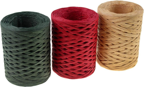 CREATRILL Raffia Ribbon Red Green Natural 3 Rolls 1080 Feet, 360 Feet Each Roll, Paper Twine Wrapping Ribbon for Christmas...