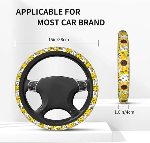 Sunflower Bee Steering Wheel Covers Universal Fit 15 Inches Neoprene Anti-Slip Car Wheel Protector for Women Girls...