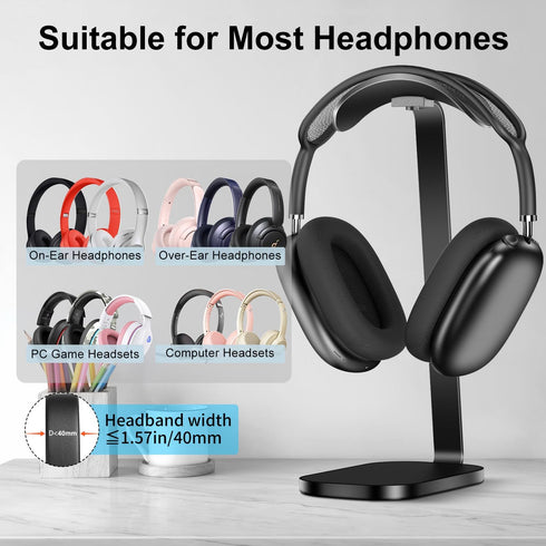 Headphone Stand for AirPods Max, Headset Holder with Aluminum Supporting Rod, Heavy Base Desk Stand Headphones Support Accessory for All Headphone...
