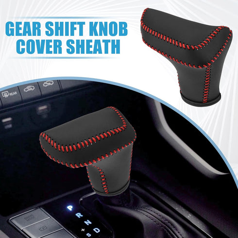 Automatic Gear Shift Knob Cover Sheath Transmission Boot Shift Lever for Hyundai Elantra 2021-2023 Faux Leather Red Stitches...