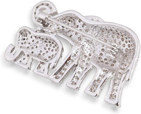 Cute Mother and Baby Elephants Brooch Pins Crystal Rhinestone Animal Kingdom Breastpin Broach...