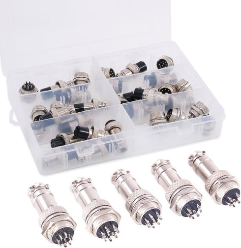 Hilitchi 32-Pieces 6 7 8 9 10 Pin 16mm Thread Male Female Panel Metal Aviation Wire Connector Plug Assortment Kit...