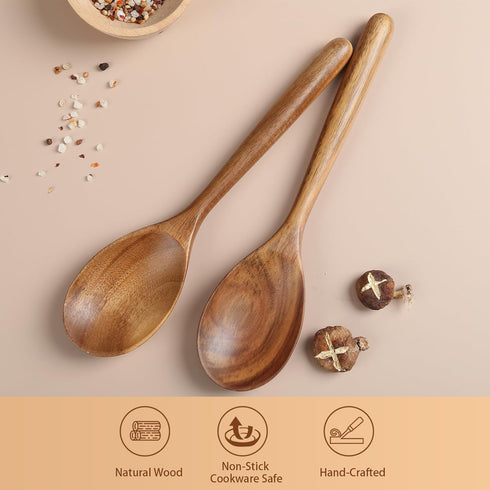 Kitchen Wooden Cooking Spoon, Solid Acacia Wood Serving Spoons for Mixing Stirring, Nonstick Kitchen Utensils Tableware Ladle Scoop for Soup Stews...