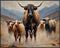 Posterizer 1 pcs- A group of brown bull in a desert-Art for Animal Lovers-Landscape & Nature Art- Gift for Men Women Entrepreneur Teens-Living Roo...