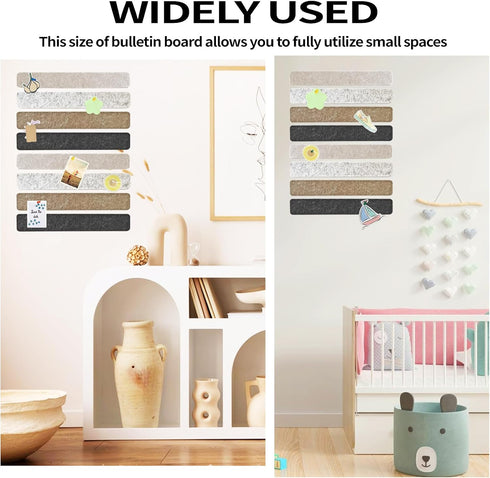 8 Pcs Black Brown Gray Felt Pin Board Bar Strips Bulletin Board ?Self-Adhesive Bulletin Board Bar Strips?Cork Boards for Walls with 35 Pushpins, f...
