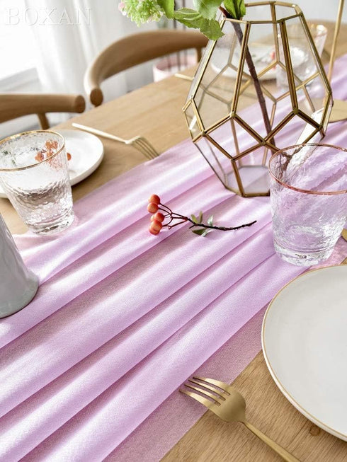 BOXAN Rustic 30x120 Inch Light Purple Sheer Table Runner for Boho Lavender Wedding Party Decor,Romantic Bridal & Baby Shower Lilac Reception Table...