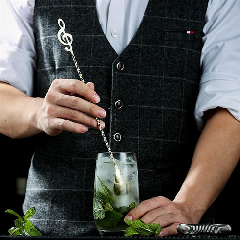 4Pcs 12inch Musical Note Bar Spoon 18/10(304) Stainless Steel Cocktail Shaker Spoon Long Spiral Handle Stirring Spoon for Bartender Mixing Ice Tea...