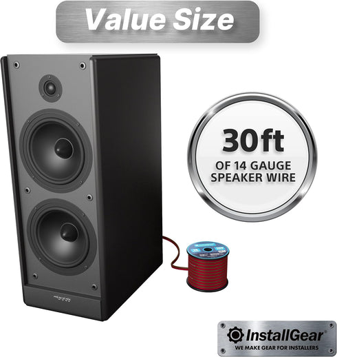 InstallGear 14 Gauge Speaker Wire Cable (30 Foot) - 14 AWG True Spec and Soft Touch Cable - Speaker Cable Wire - Car Speakers Stereos, Home Theate...