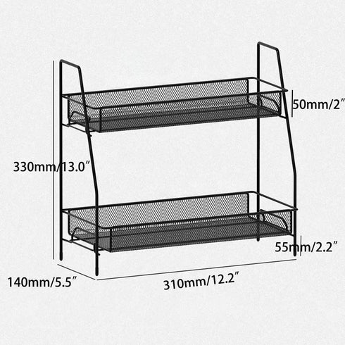 Metal 2 Tier Spice Storage Rack for Kitchen, Countertops, Cabinets, Organizer for Bathroom,Basket for Office and Home, Black...