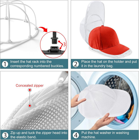 Hat Washer for Washing Machine,Hat Cleaner for Baseball Caps with Frame Cage and Mesh (1Pack white with mesh)...